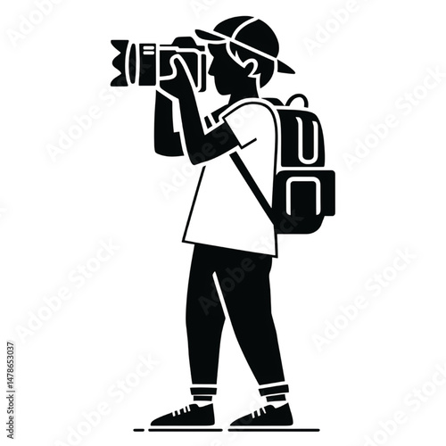 Photographer Icon – Camera Backpack Silhouette Vector for Travel and Photography Design