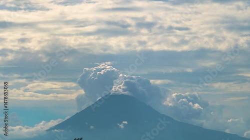Popocatepetl volcano eruption smoke video at the sunset sky, Mexico, Puebla city