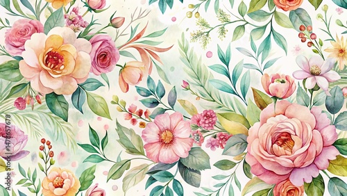 Romantic Watercolor Floral Dining Room Pattern - Elegant Design