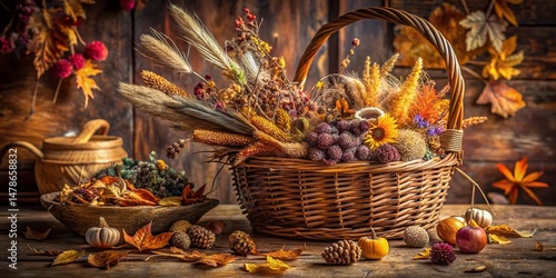Rustic Autumn Feathered Artwork: Seasonal Decoration with Deep Focus