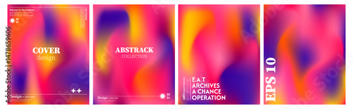 Collection of abstract red yellow purple wave backgrounds. Light and dark combination. Cover design, poster, banner, web, card, greeting card, etc.