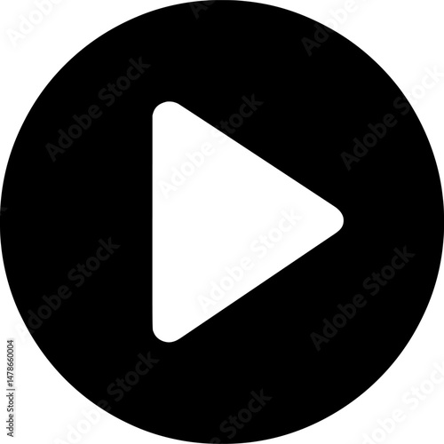 Black play button icon with white triangle symbol representing media playback or start, used in video and audio interfaces