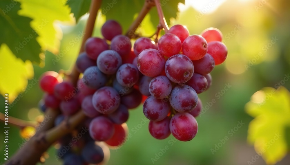 Close-up of ripe Bordeaux grapes on the vine, sun-drenched and ready for harvest , red wine, fall Close-up of ripe Bordeaux grapes on the vine, sun-drenched and ready for harvest , red wine, fall