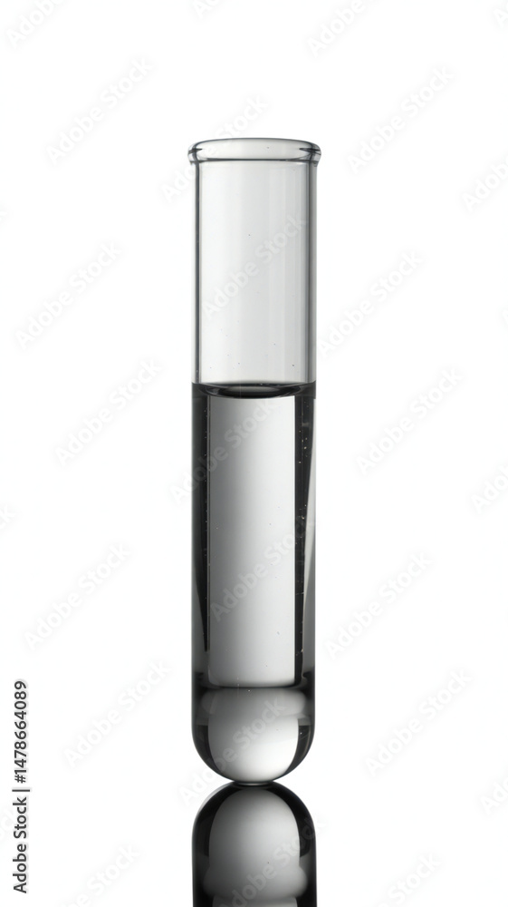 Glass Test Tube with Clear Liquid Sample on White Background Glass Test Tube with Clear Liquid Sample on White Background