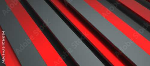 Angled view of alternating bright red and dark grey raised diagonal bars, creating a dynamic and modern abstract background