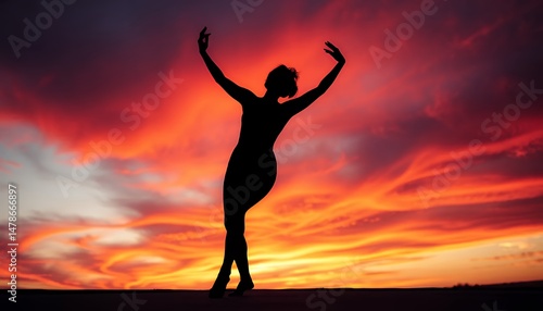 Wallpaper Mural Silhouette of Female Dancer Against Fiery Red and Orange Sunset Sky Torontodigital.ca
