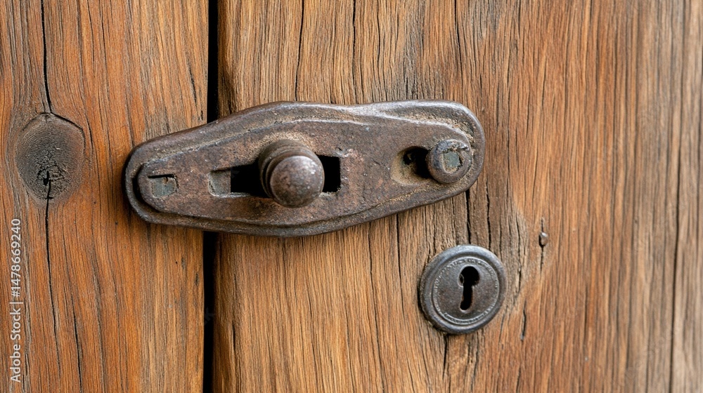 Rustic Wooden Door with Old Metal Latch