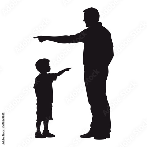 Father pointing while walking with child