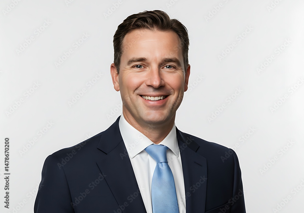 Smiling man in suit and tie against white background, portrait Smiling man in suit and tie against white background, portrait