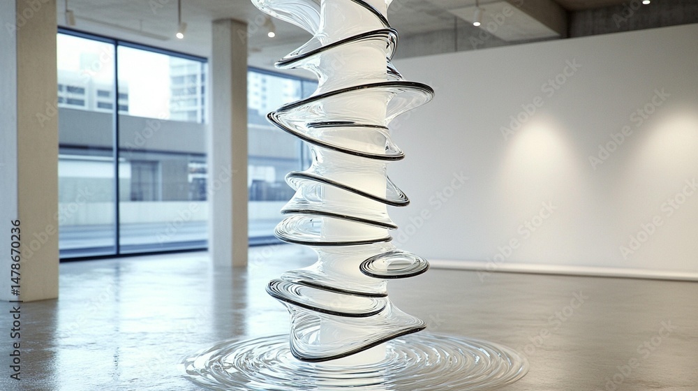 Glass Spiral Sculpture in Modern Gallery