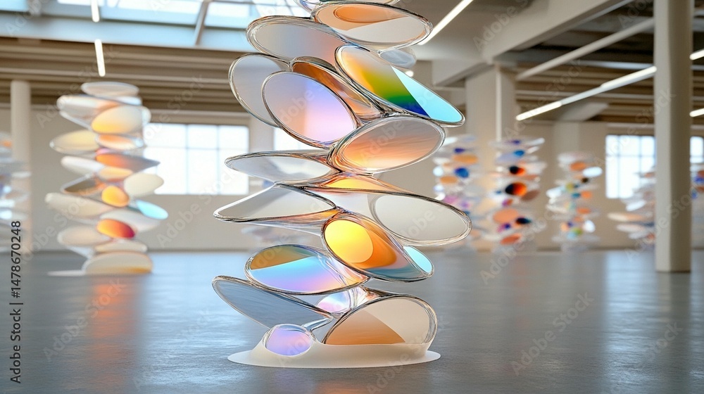 Glass Sculpture Installation: Iridescent, Modern Art