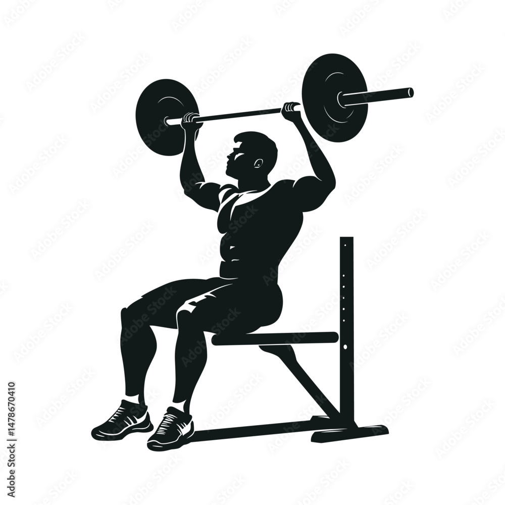 Man doing barbell press in seated pose Man doing barbell press in seated pose
