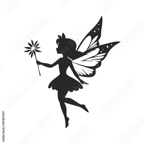 Flying fairy with sparkly wings silhouette