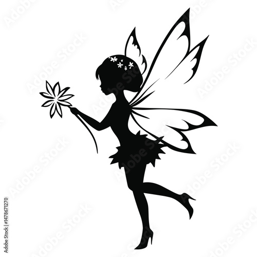 Cute fairy with flower wand silhouette