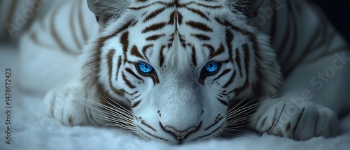 Majestic white tiger with striking blue eyes