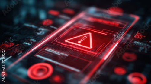 Cybersecurity Breach Warning on Digital Interface with Alert Sign