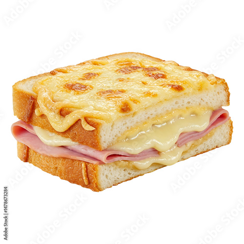 Delicious croque monsieur sandwich with ham and cheese perfect for lunch or brunch recipe idea 100 on transparent background