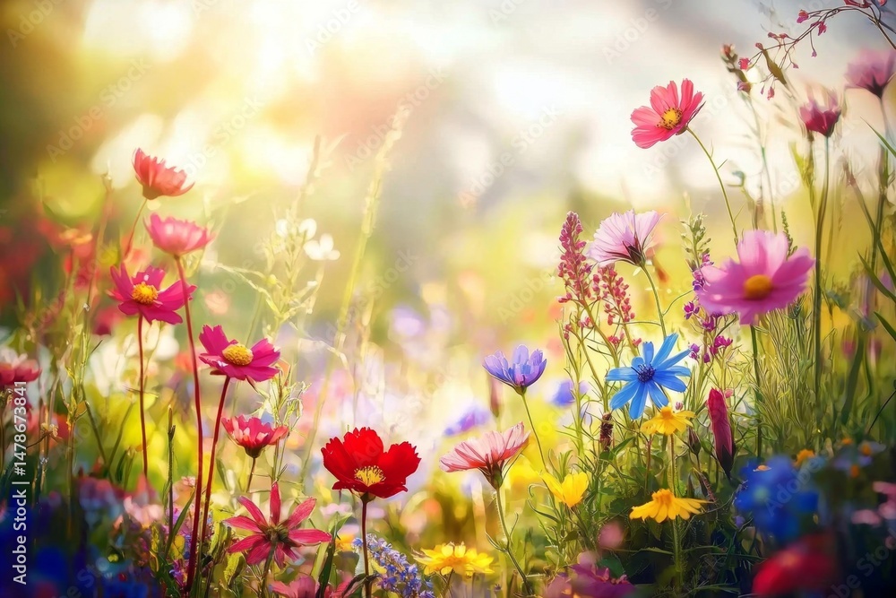 Obraz premium Springtime brings vibrant life to the wildflower meadow.