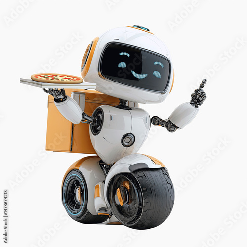 Adorable Robot Delivering Pizza - AI Food