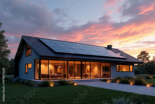 Modern Solar Powered House, Eco Friendly Sustainable Architecture, Clean Energy Living