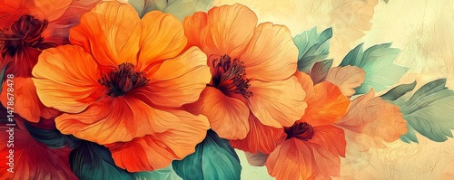 Wallpaper Mural Expressive abstract design showcasing the beauty of orange flowers. Torontodigital.ca