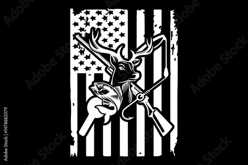 Hunting and fishing USA flag svg hunting quotes typography t-shirt design for cricut.