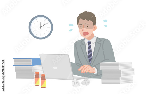 深夜残業をするビジネスマン