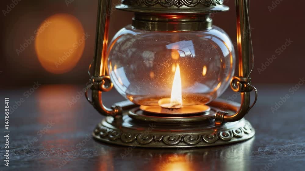 Flickering Flame in Antique Oil Lantern – Seamless Loop 4K, Cozy Vintage Lighting Background