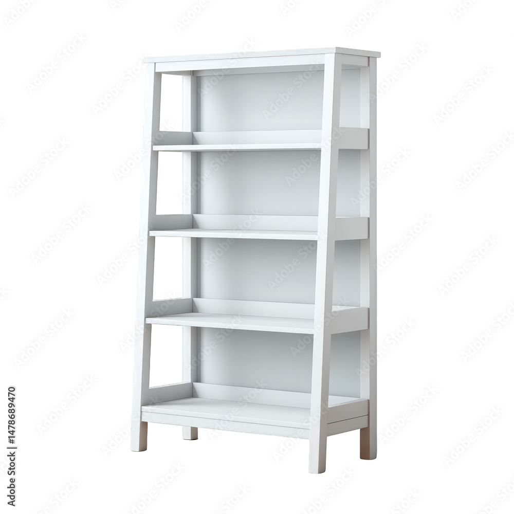 A simple white bookshelf stands empty ready to be filled with books and decorative items A simple white bookshelf stands empty ready to be filled with books and decorative items