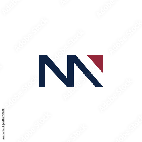 Modern MN monogram logo featuring bold navy blue letters with a sharp red triangle accent. Clean and geometric design ideal for corporate identity, real estate, or tech branding.