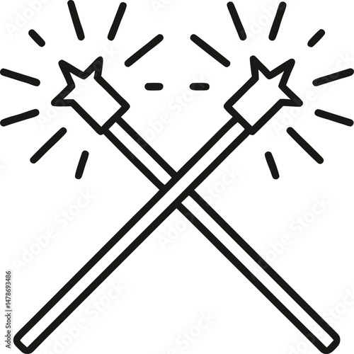 "Outlined icon of two sparklers crossed, representing festive celebration or fireworks vector illustration on transparent background."

