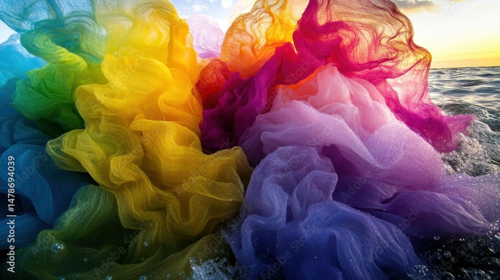 Fototapeta premium Colorful flowing fabrics on water