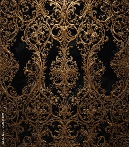 Intricate gold filigree on black velvet, shimmering accents, velvet, vintage