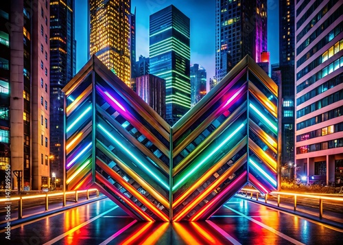 Striking Night Photography: High Contrast Chevron Pattern in Vivid Neon Lights