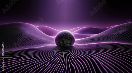 Purple sphere on digital landscape