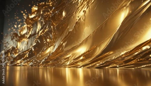 Shimmering gold foil, elegant light reflections ,  surface,  ray