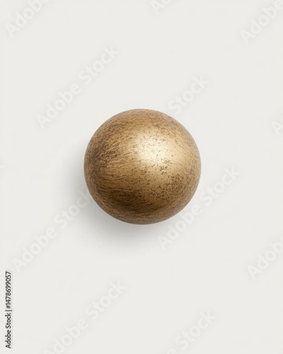 Golden sphere casting shadow on white background studio shot minimalist composition simple concept metallic texture orb object