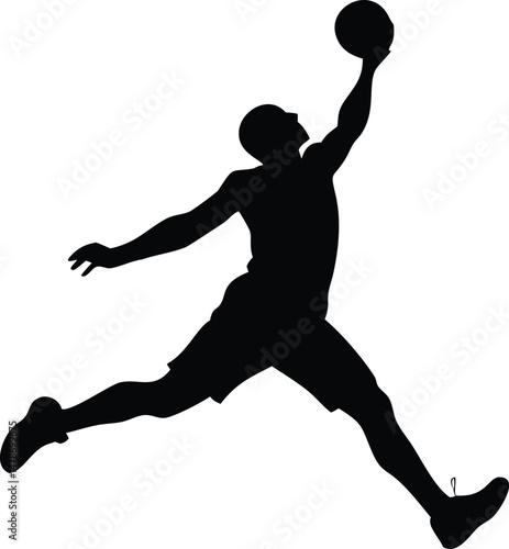 Silhouette of a Basketball Player Performing a Slam Dunk