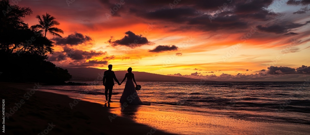 Fototapeta premium Sunset Beach Wedding Walk