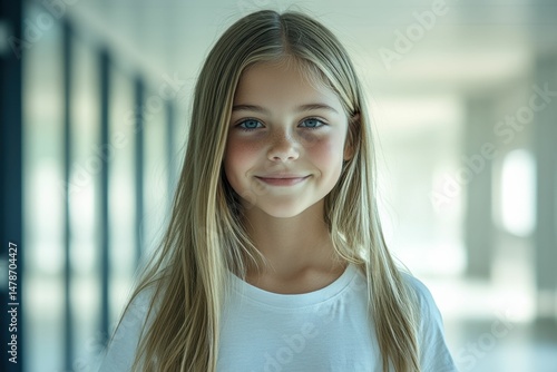 Free Download Teenager girls smiling gently while standing in a futuristic quantum energy lab, in the role of future clean energy physicists. The character in an advanced research environment. - GFXLoad