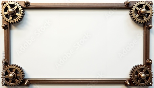 Photorealistic steampunk frame with antique brass and copper gears in corners and copy space for text