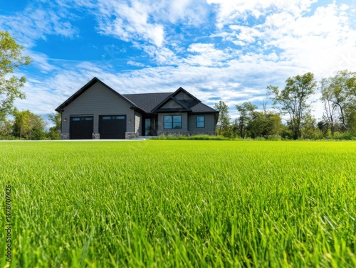 Wallpaper Mural Modern home exterior on manicured lawn under blue sky low angle architectural photography of residential property in suburban neighborhood in summer season Torontodigital.ca