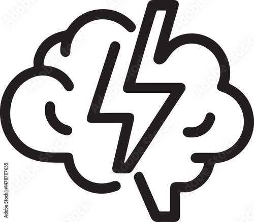 Brain with Lightning Bolt Silhouette Vector - Brainstorm, Idea, Creativity