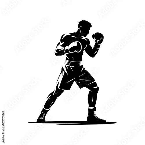 Silhouette of a boxer in fighting stance vector illustration for sports and fitness related designs and graphics