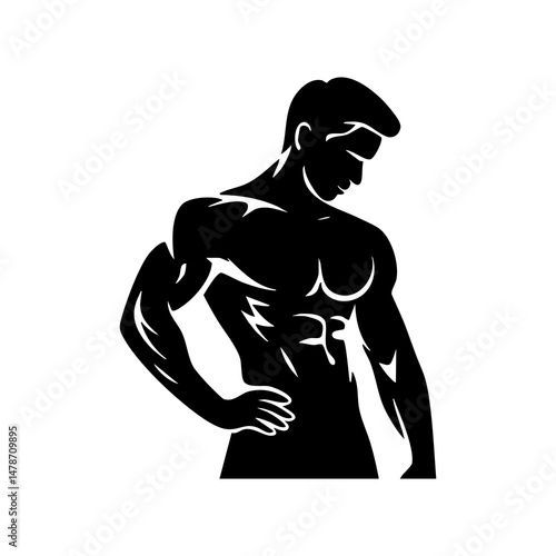 Fitness model bodybuilder silhouette vector illustration workout gym training muscular man strong athlete 100