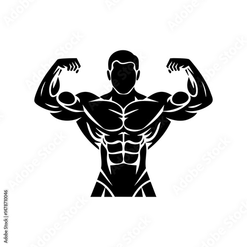 Bodybuilding fitness muscular man strength training workout gym exercise strong bodybuilder physique muscles pose silhouette