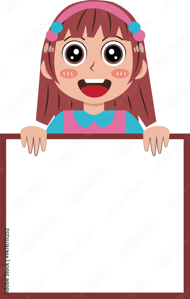 Cartoon Girl Holding a Big Blank Sign Illustration Cartoon Girl Holding a Big Blank Sign Illustration