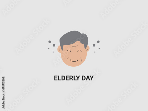 a cartoon style illustration of a smiling elderly man face with gray hair