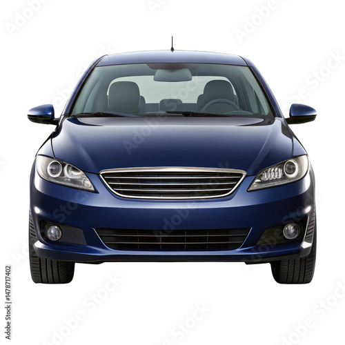 navy blue car front view isolated on transparent white background, clipping path