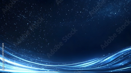 Abstract Blue Light Streaks Against a Dark Starry Sky Backdrop